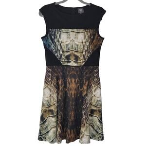 Vince‎ Camuto Dress Sleeveless Fit & Flare Snake Print Black Size 6